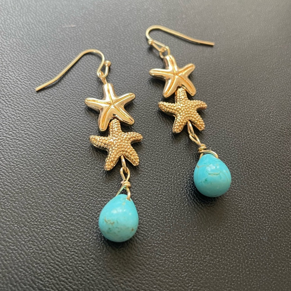 Starfish + Turquoise Teardrop Earrings